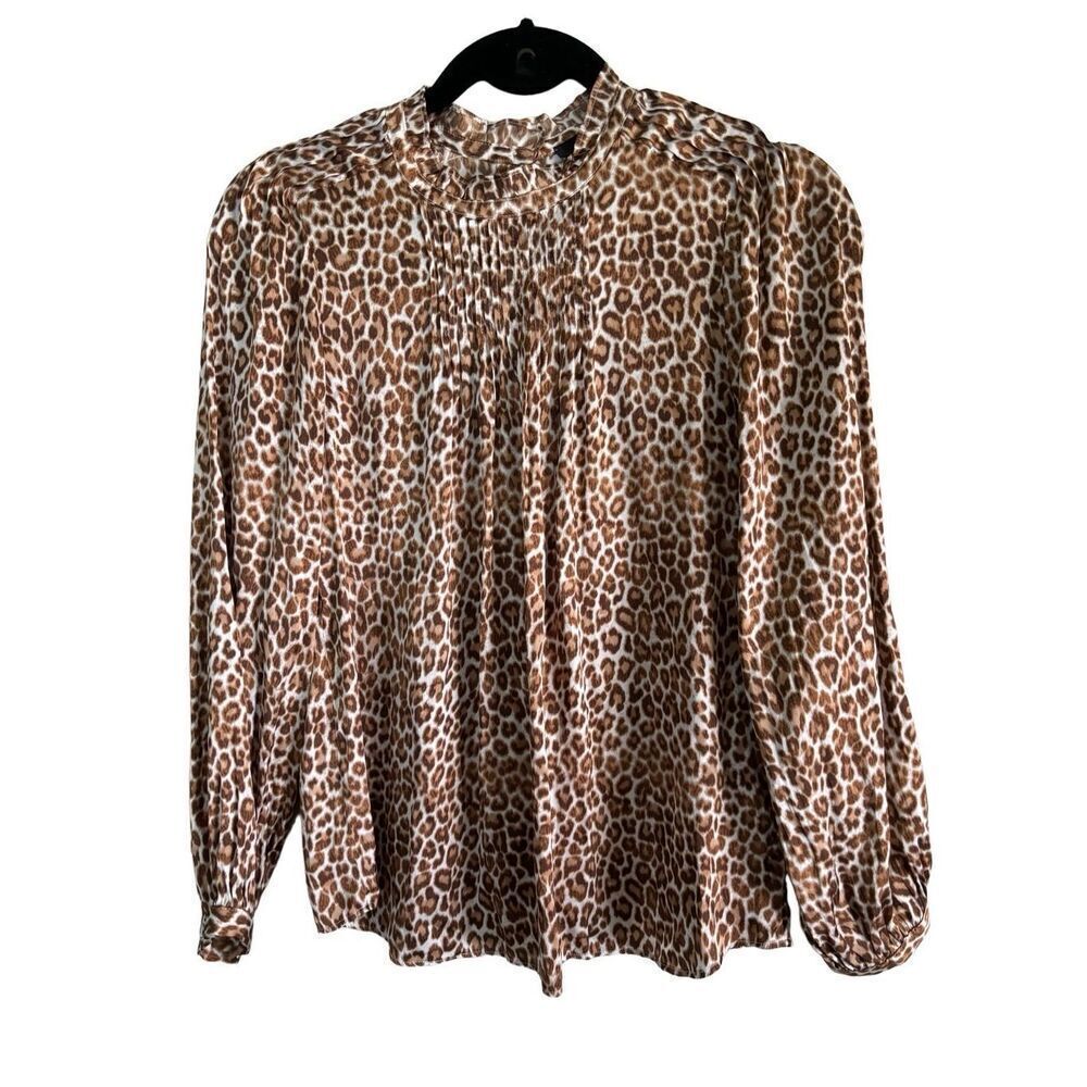 J.Crew Animal Print Pintuck Blouse Size XS Preppy Modest Career Wear Office